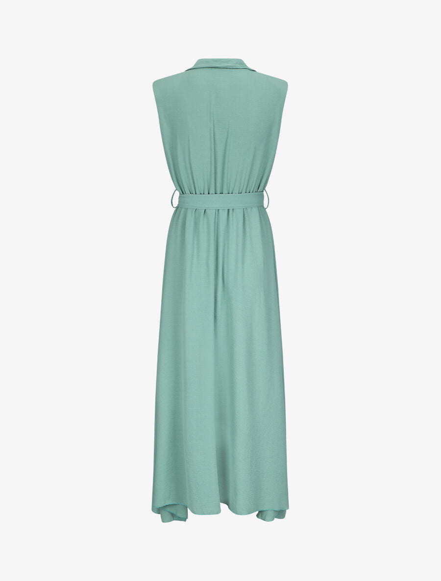 Robe longue à épaulettes effet lin - Vert d&