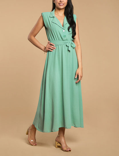 Robe longue à épaulettes effet lin - Vert d&