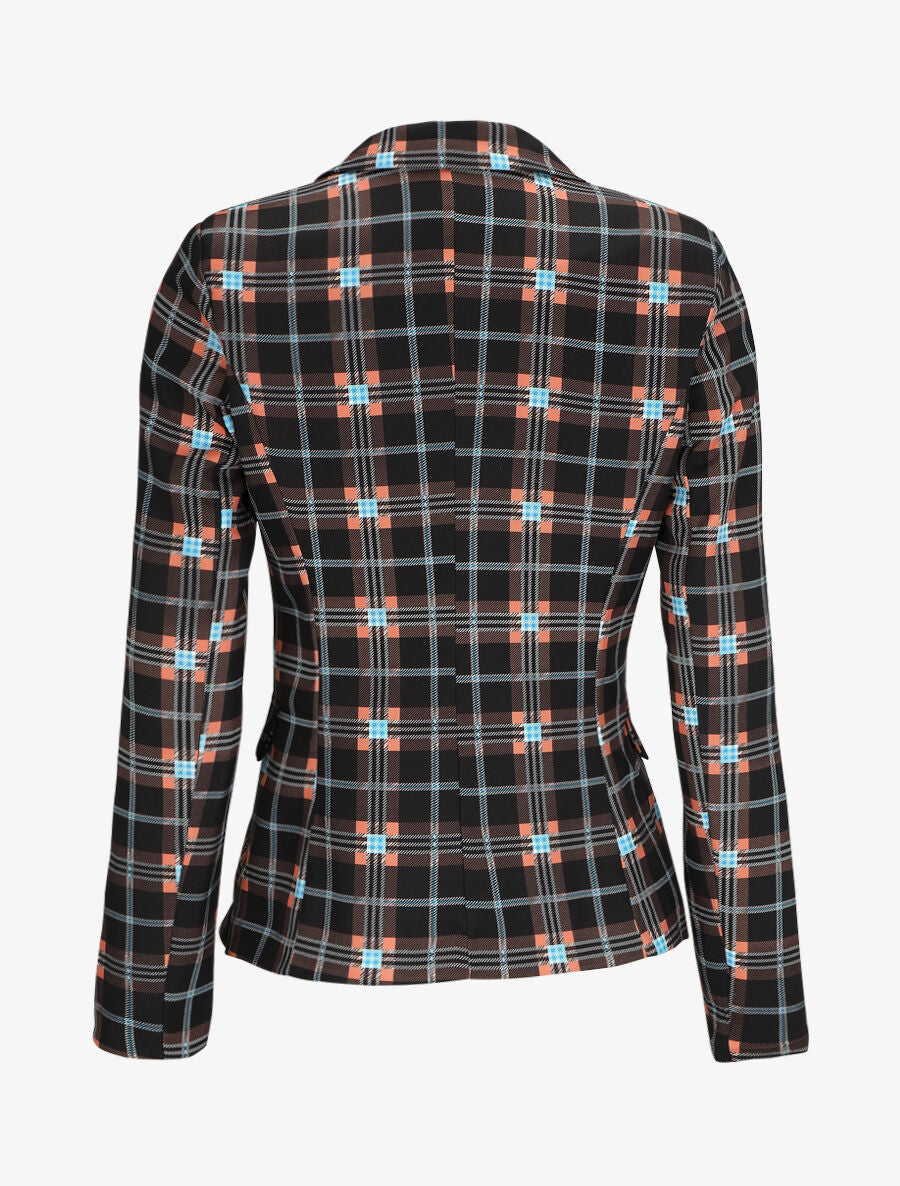 Blazer croisé à épaulettes imprimé carreaux - Noir - 2