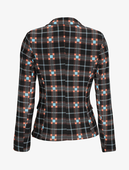 Blazer croisé à épaulettes imprimé carreaux - Noir - 2