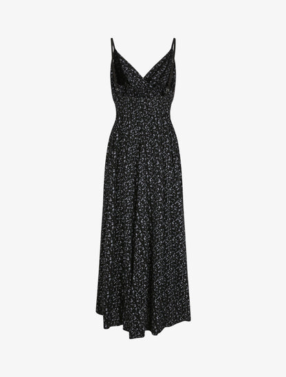 Robe longue empire à bretelles imprimé fleurs des champs - Noir - 3