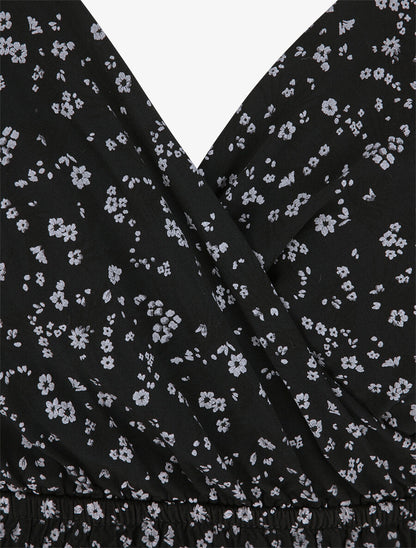 Robe longue empire à bretelles imprimé fleurs des champs - Noir - 4