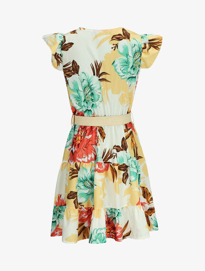 Robe patineuse volantée imprimé pivoines - Blanc - 2