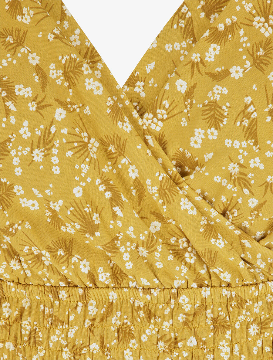 Robe longue empire à bretelles imprimé fleurs des champs - Moutarde - 3
