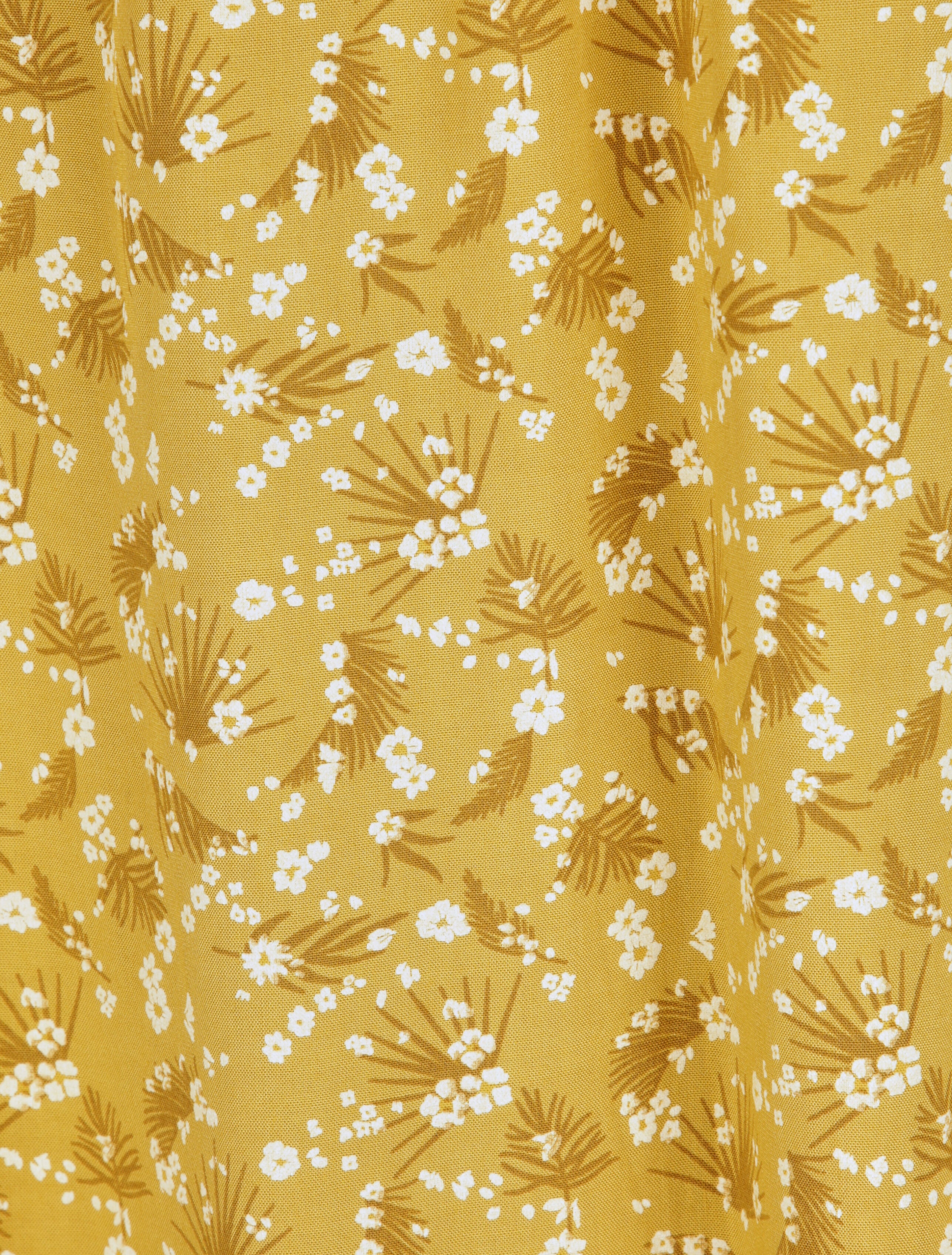 Robe longue empire à bretelles imprimé fleurs des champs - Moutarde - 4