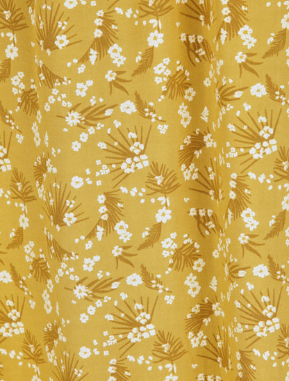 Robe longue empire à bretelles imprimé fleurs des champs - Moutarde - 4