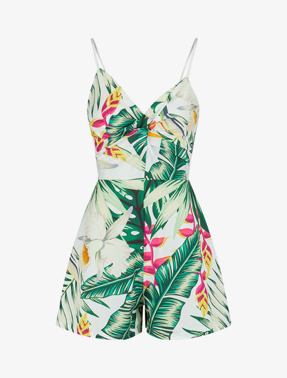 Combishort à imprimé tropical - Vert - 1