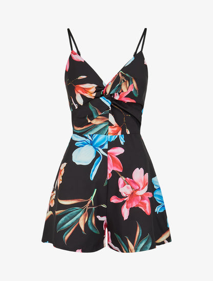 Combishort à imprimé floral - Noir - 1