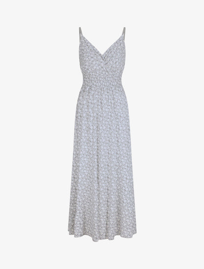 Robe longue empire à bretelles imprimé marguerites - Gris clair - 4