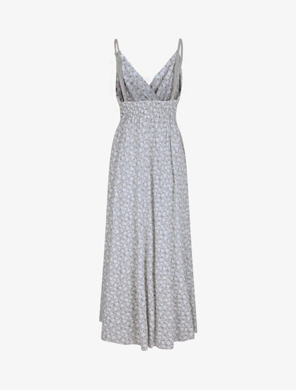 Robe longue empire à bretelles imprimé marguerites - Gris clair - 2