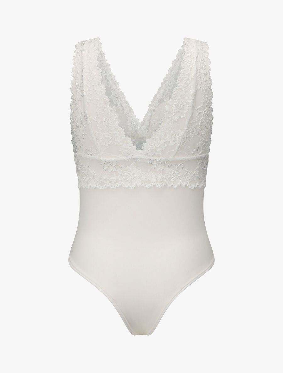 Body uni en dentelle - Blanc - 2