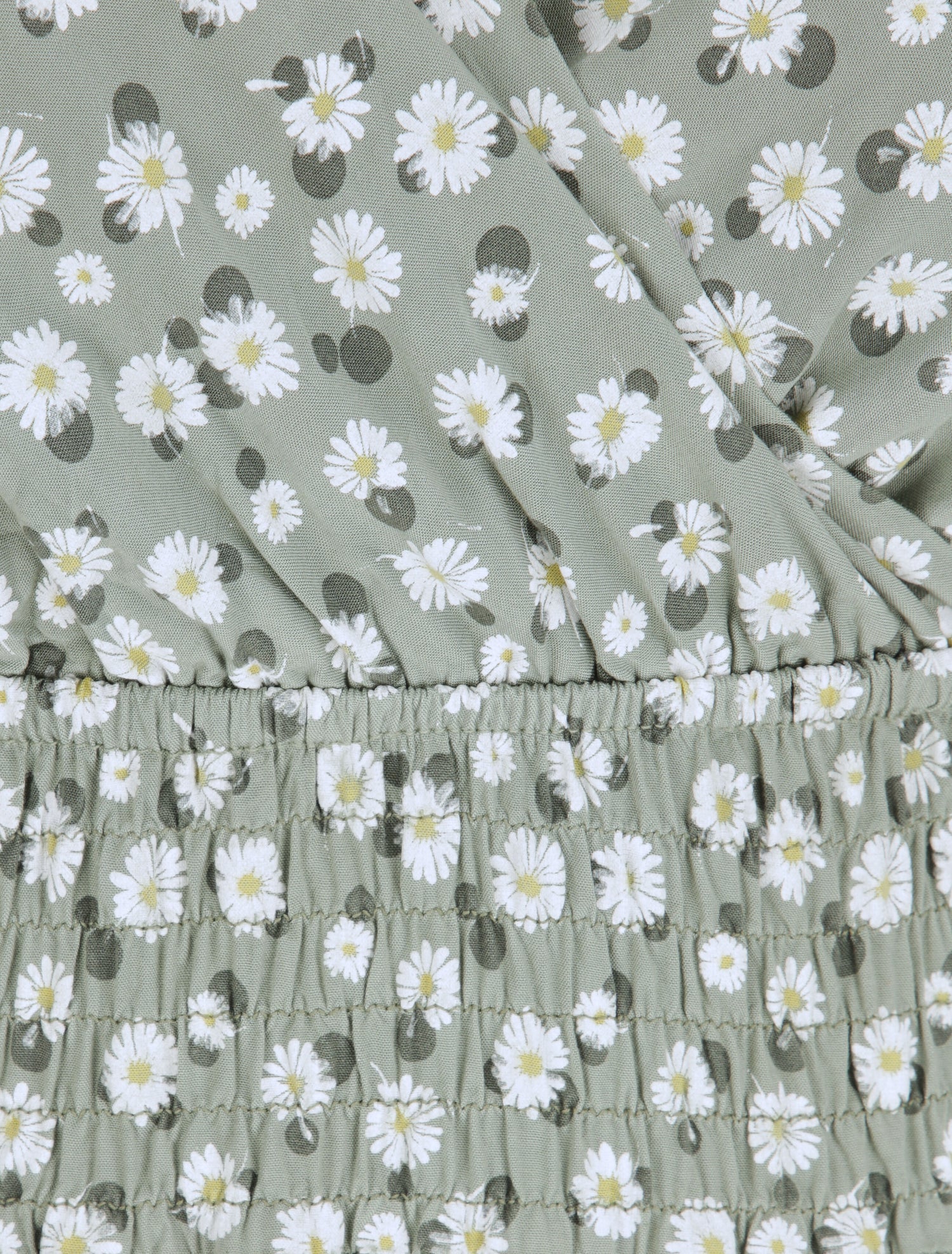 Robe longue empire à bretelles imprimé marguerites - Vert olive - 3