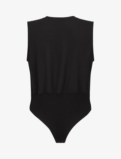 Body bi-matière à col cache-coeur - Noir - 2