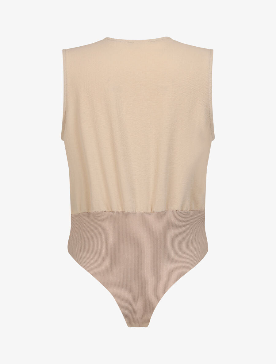 Body bi-matière à col cache-coeur - Beige - 2