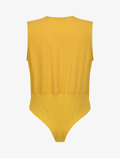 Body bi-matière à col cache-coeur - Jaune - 2