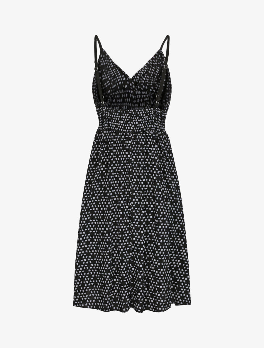 Robe empire mi-longue imprimé floral - Noir - 2