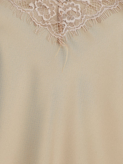 Caraco satiné à dentelle - Beige - 3