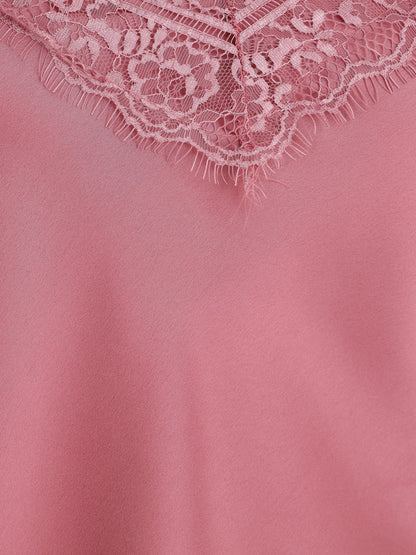 Caraco satiné à dentelle - Rose - 3