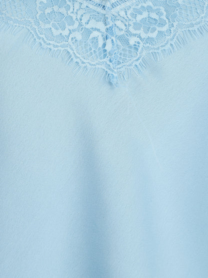 Caraco satiné à dentelle - Bleu ciel - 3