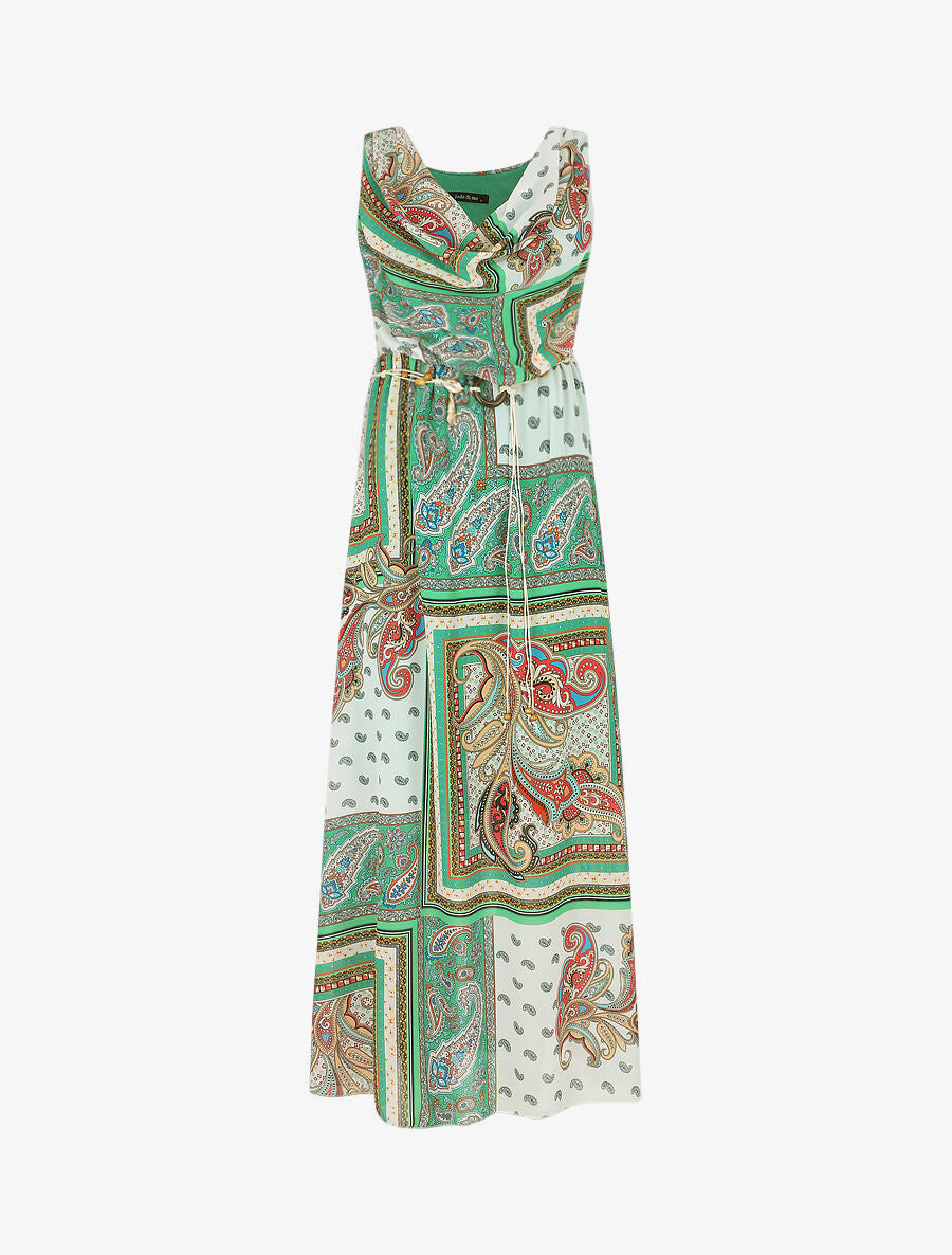 Robe longue col bénitier imprimé cachemire - Vert - 2