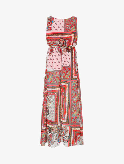 Robe longue col bénitier imprimé cachemire - Rouge - 3