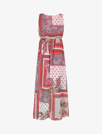 Robe longue col bénitier imprimé cachemire - Rose - 2