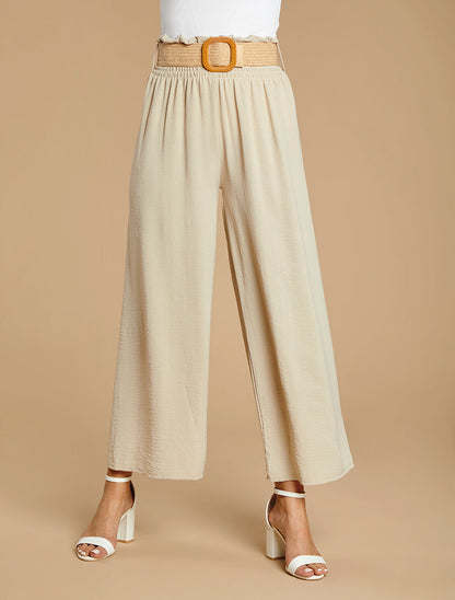 Pantalon ample à taille élastiquée - Beige - 4