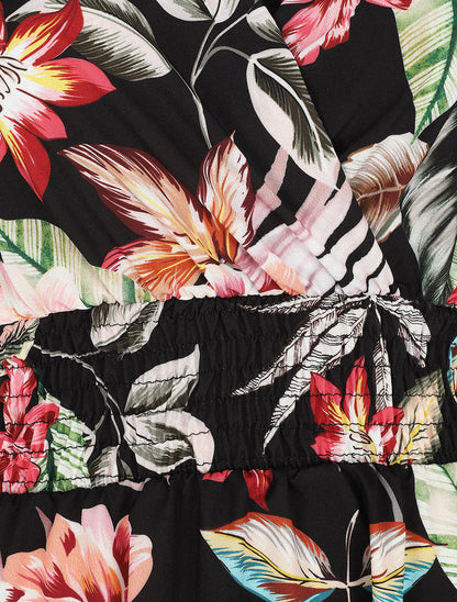 Robe mi-longue à imprimé floral - Noir - 3