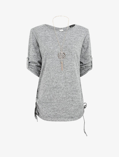 Pull ample à fronces - Gris - 1