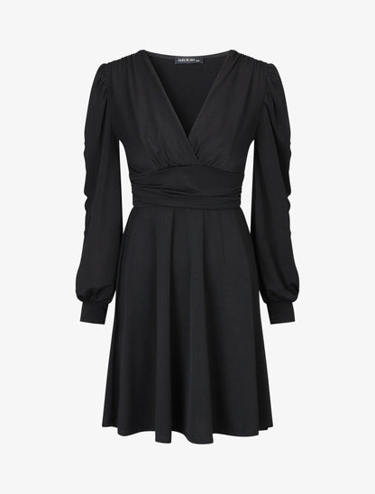 Robe patineuse à col cache-coeur - Noir - 4