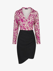 Robe fourreau à col cache-coeur imprimé graphique - Mauve - 1