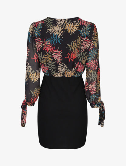 Robe fourreau à buste imprimé feuillage - Noir - 2