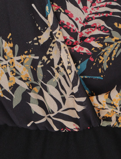 Robe fourreau à buste imprimé feuillage - Noir - 3