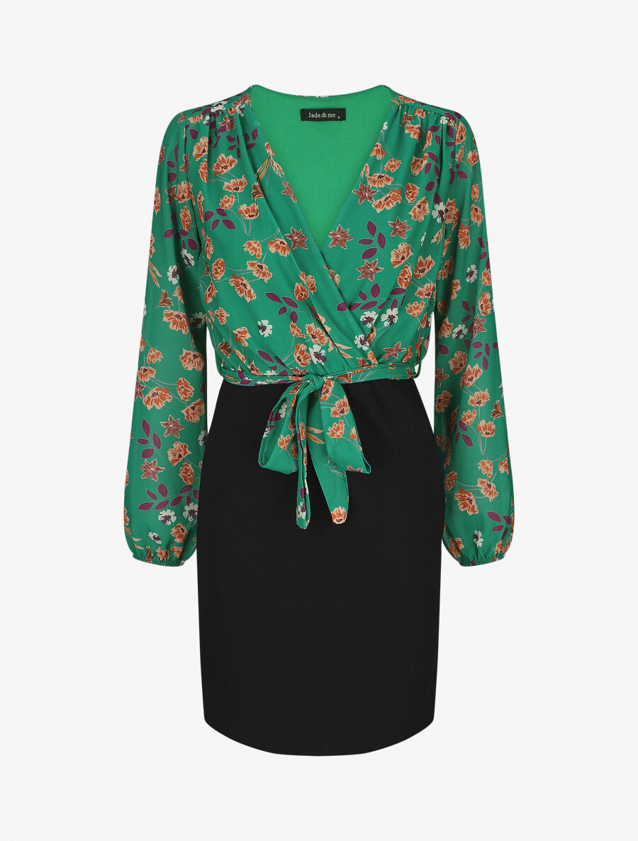 Robe fourreau à buste imprimé petites fleurs - Vert - 1