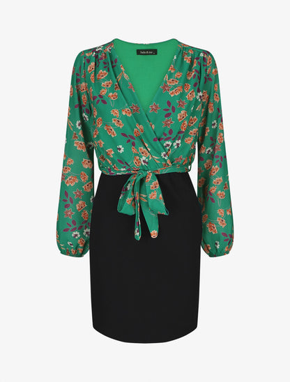 Robe fourreau à buste imprimé petites fleurs - Vert - 1