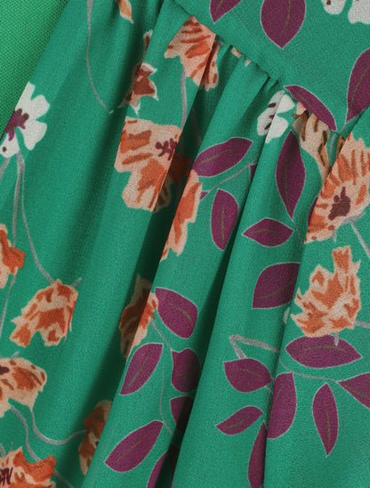 Robe fourreau à buste imprimé petites fleurs - Vert - 3