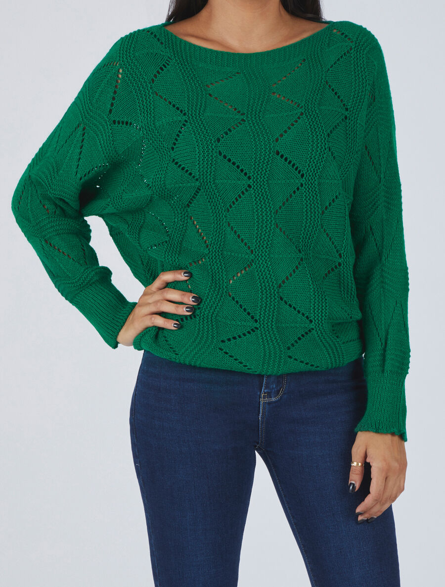 Pull en maille zigzag - Vert - 4