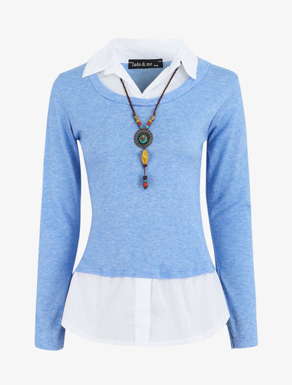 Pull à chemise superposée - Bleu ciel - 5