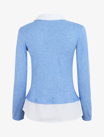 Pull à chemise superposée - Bleu ciel - 2