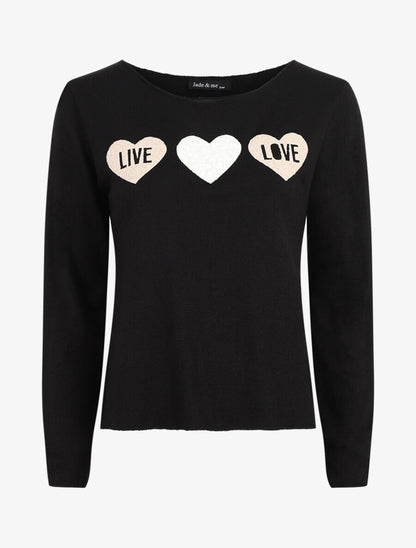 Pull floqué en laine mélangée - Noir - 4