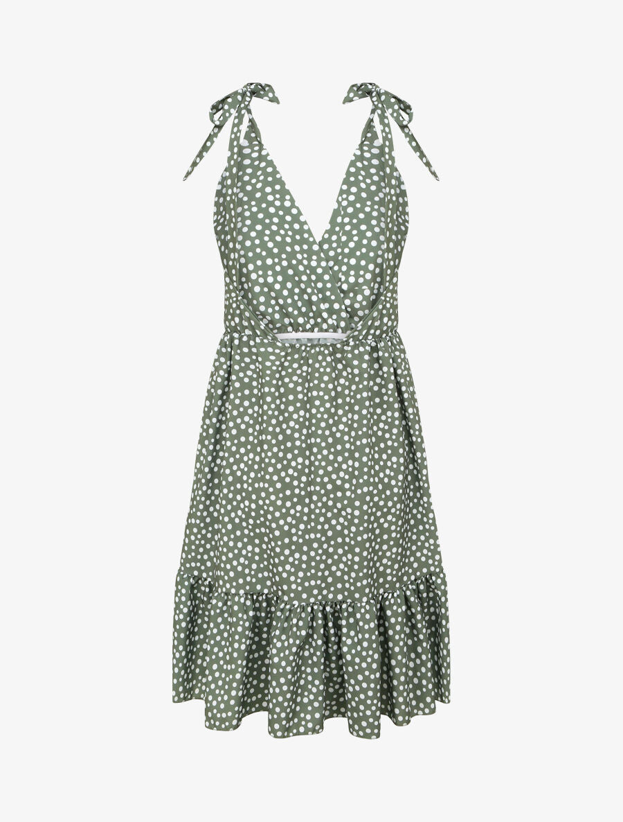 Robe patineuse mi-longue imprimé pois - Kaki - 2