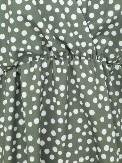 Robe patineuse mi-longue imprimé pois - Kaki - 3