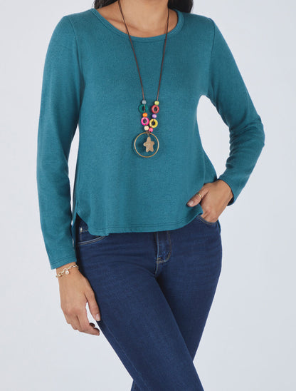 Pull uni à bas asymétrique - Bleu canard - 4