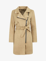Trench mi-long zippé en suédine - Beige - 5