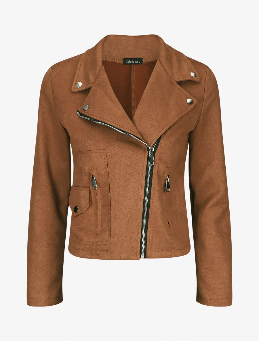 Veste style perfecto zippée en suédine - Camel - 1