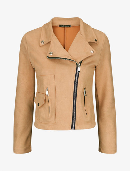 Veste style perfecto zippée en suédine - Beige - 5
