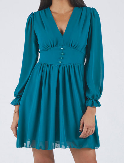 Robe courte patineuse en voile - Bleu canard - 4