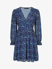 Robe courte patineuse à fleurs - Bleu - 1