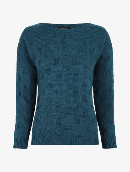 Pull classique à imprimé effet damier - Bleu canard - 1