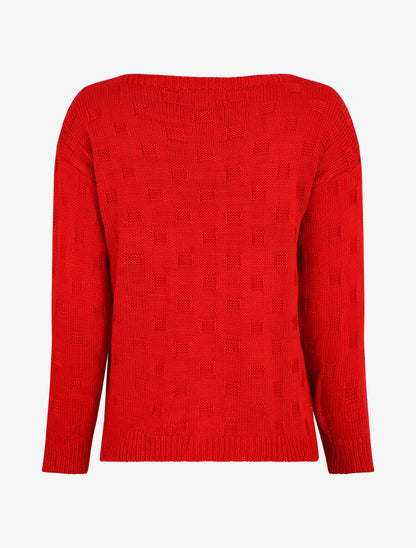 Pull classique à imprimé effet damier - Rouge - 2